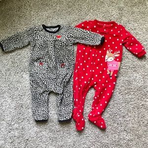TWO Fleece Zip-Up Pajamas